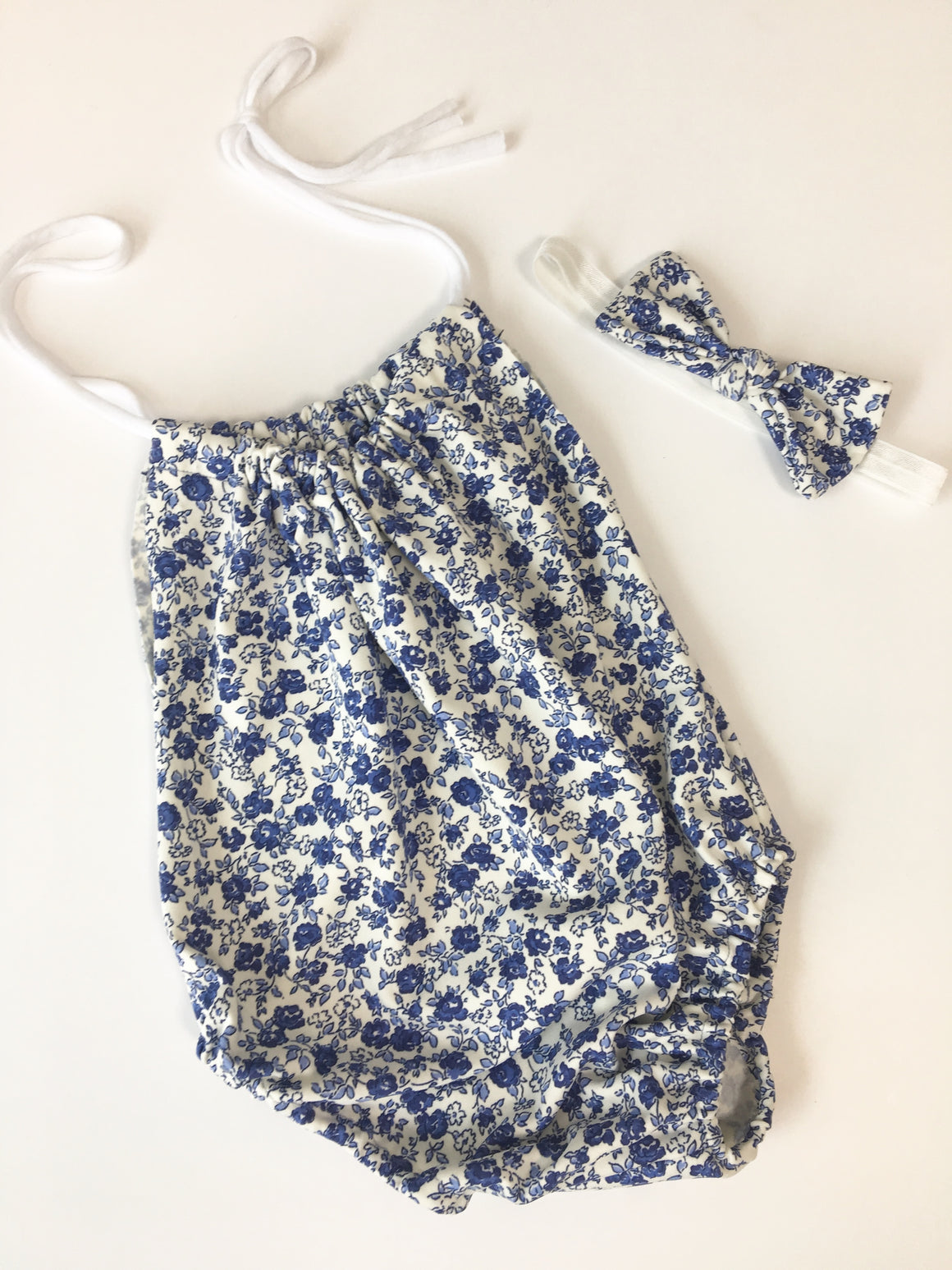 Blue and White flower sitter romper